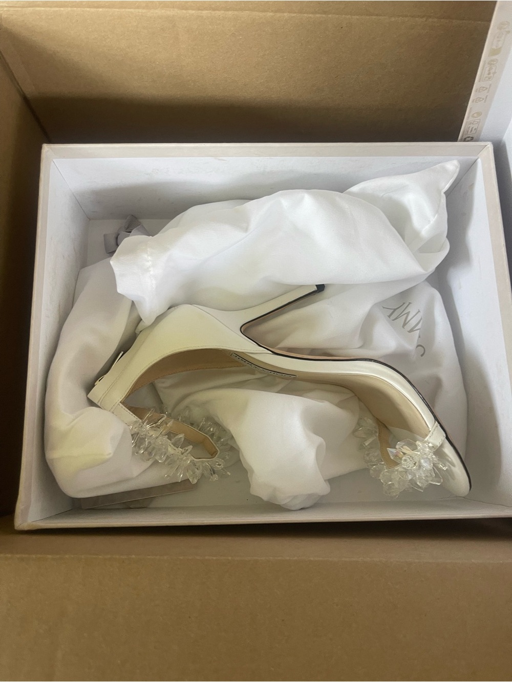 Jimmy Choo White Crystal-Embellished Slingback Heels